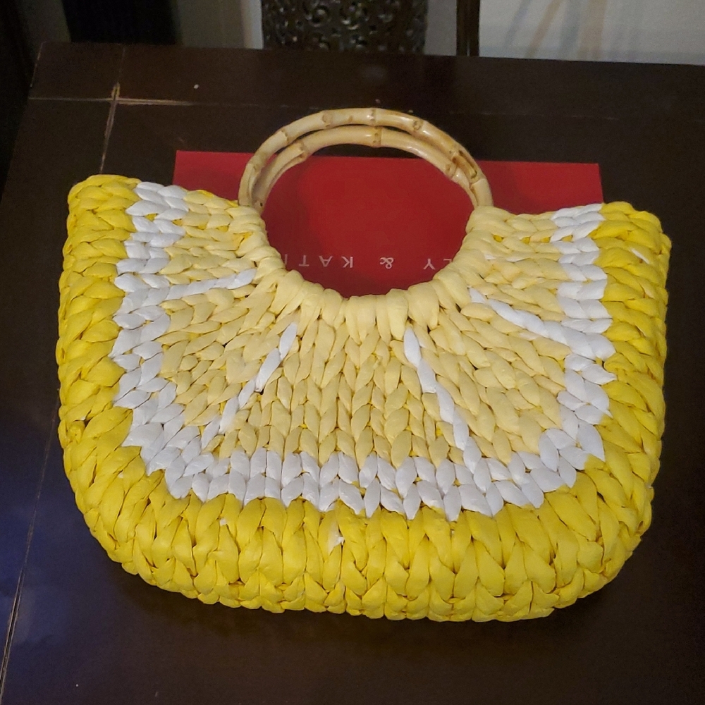 Vibrant Yellow and White Woven Tote